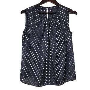 Jones New York Womens Sleeveless Blouse Polka Dot Career Top Black 10P